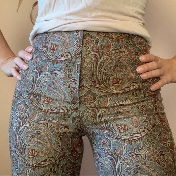 90s Vintage Cropped Patterned Dress Pants - Picture 4 of 10